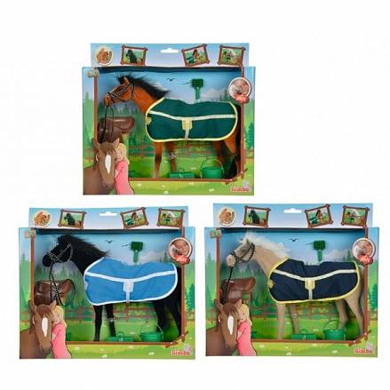 Лошадка флоковая в игровом наборе, 25 см., 3 вида 